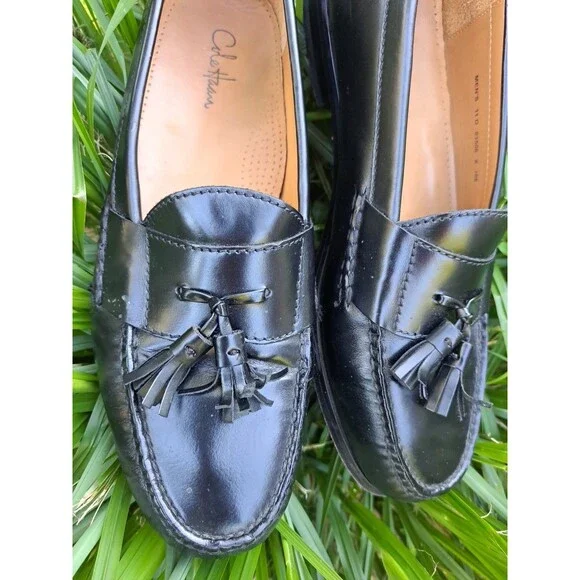Mens 11 D Cole Haan Pinch Tassel Black Leather Loafer Dress  display picture 1